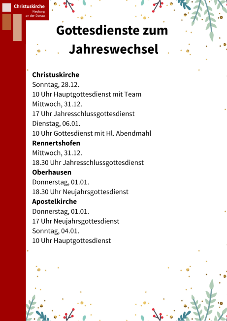 Plakat Gottesdienste zum Jahreswechsel